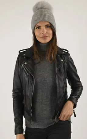 Bonnet cachemire et renard gris clair Lea Clement - La Canadienne - Accessoires Textile Gris